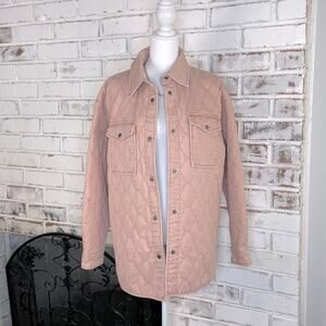 Joie Neutral Soft Pink Quilted Oversized Brass Snaps Shacket Jacket M